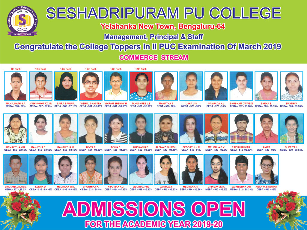 ವಾಣಿಜ್ಯ ಟಾಪರ್ಸ್ - ೨೦೧೮ - ೨೦೧೯